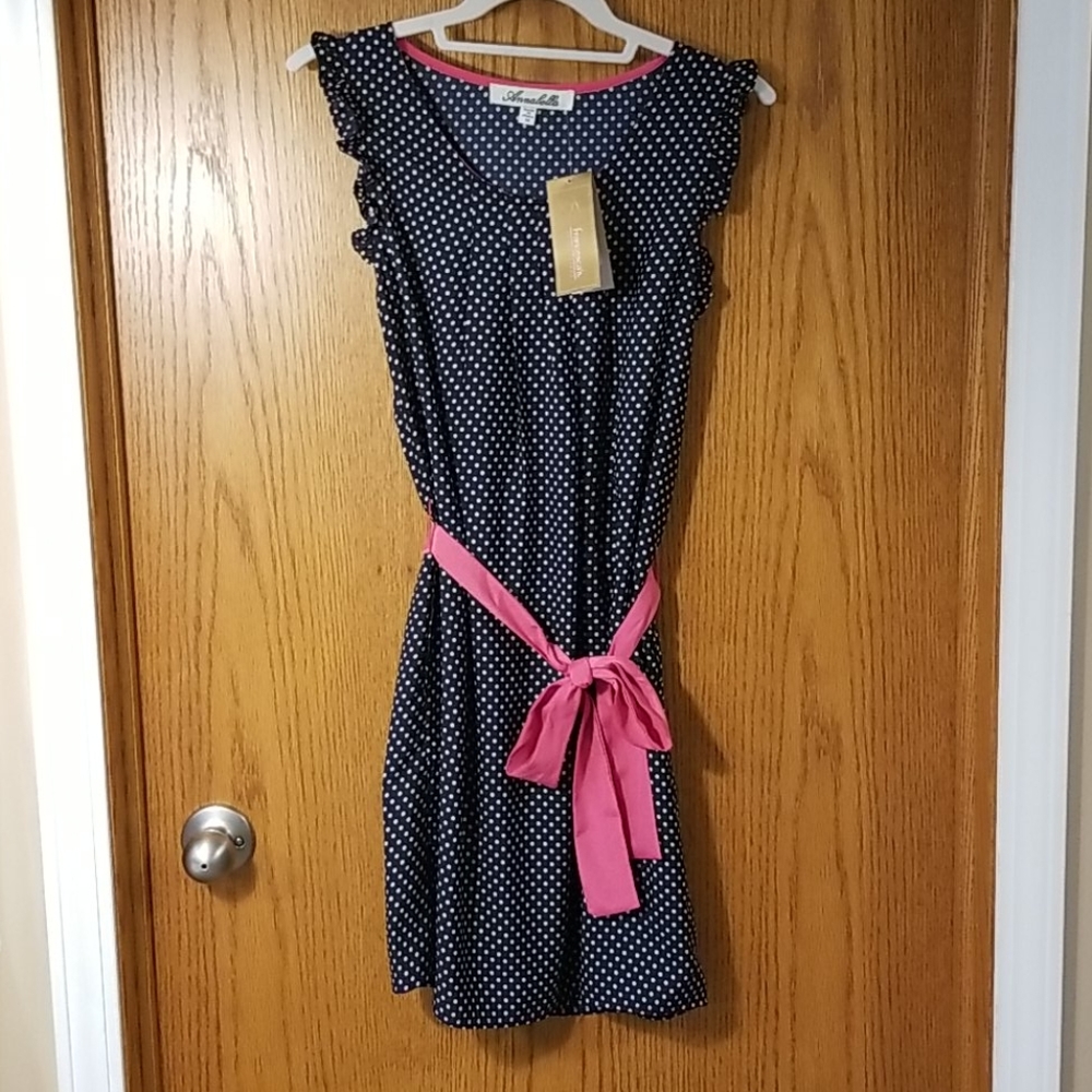 Annabella Navy Polka Dot Dress Size Medium NWT